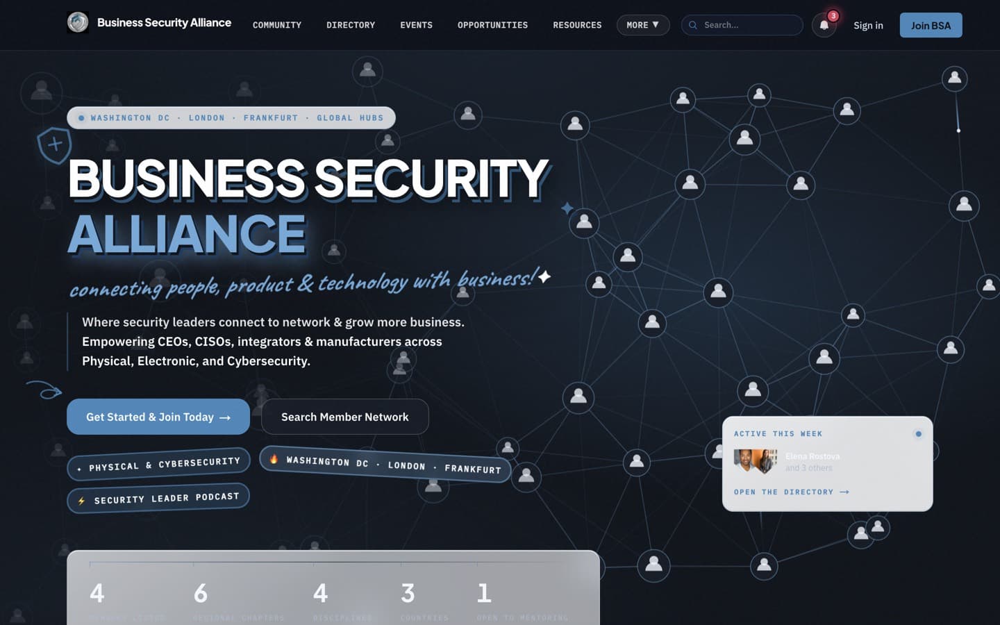 Homepage of the live Business Security Alliance member platform